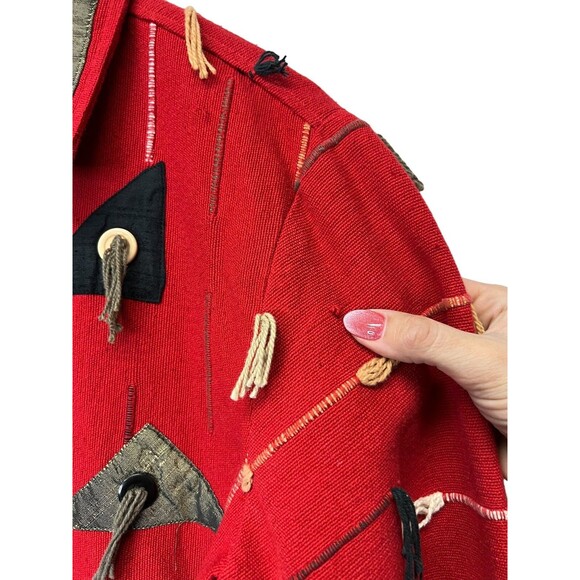 90s Orvis Cotton Tapestry Funky Artsy Jacket Red Tribal Button Up Women’s Large - Picture 15 of 15